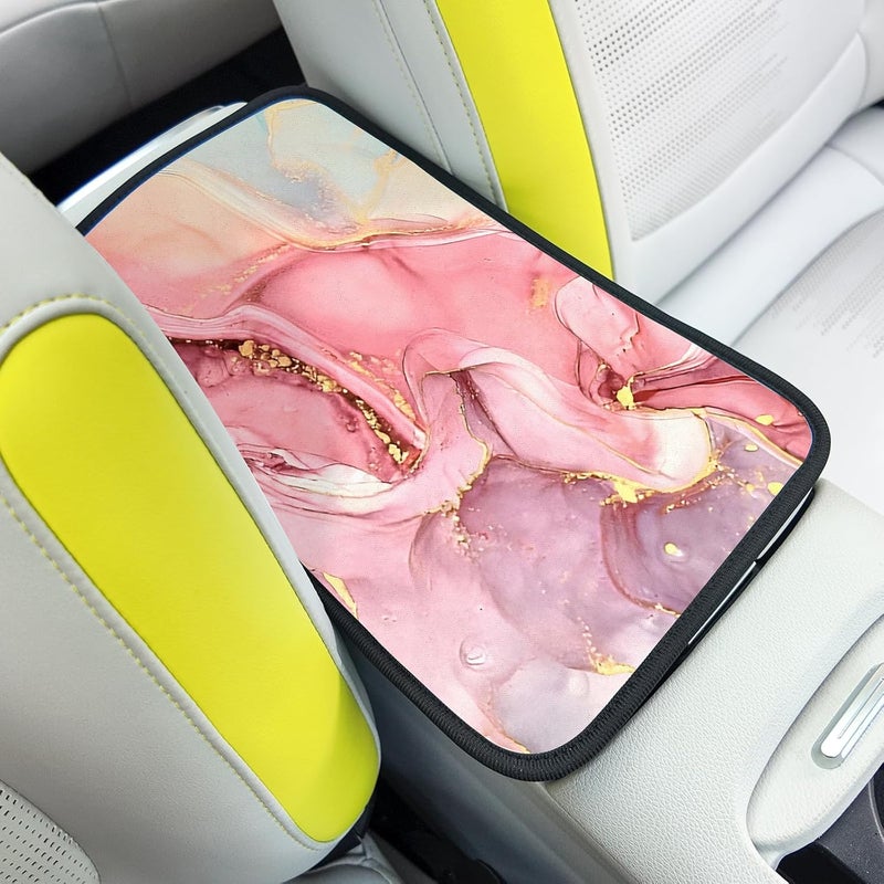 Adastrah Car Armrest Box Pad,Pink Marble Car Armrest Pad Car Armrest Cover Protector for Most Vehicle, SUV, Truck, Car - Image 1